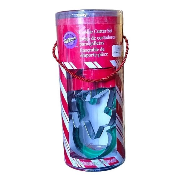 WILTON Christmas COOKIE CUTTERS Set of 10 . RED METAL in Tube - Picture 2 of 7
